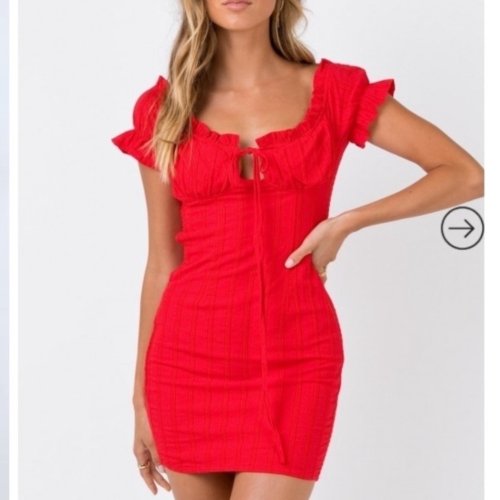 Polly Red Cap Sleeve Bodycon Mini Dress 4 US Ruched Stretchy Party Dress